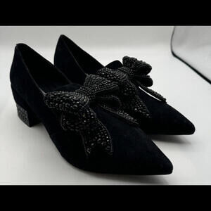 Jeffery Campbell Suede Valensia Embellished Block Heel Pumps Black Size 9.5 US